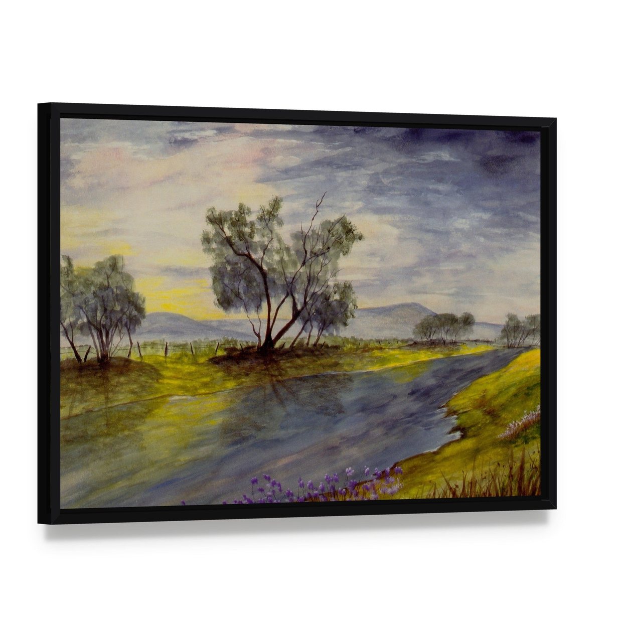 Streams Flowing Down the Mountains Canvas Wall Art, framed canvas in a black floater frame, angled product view