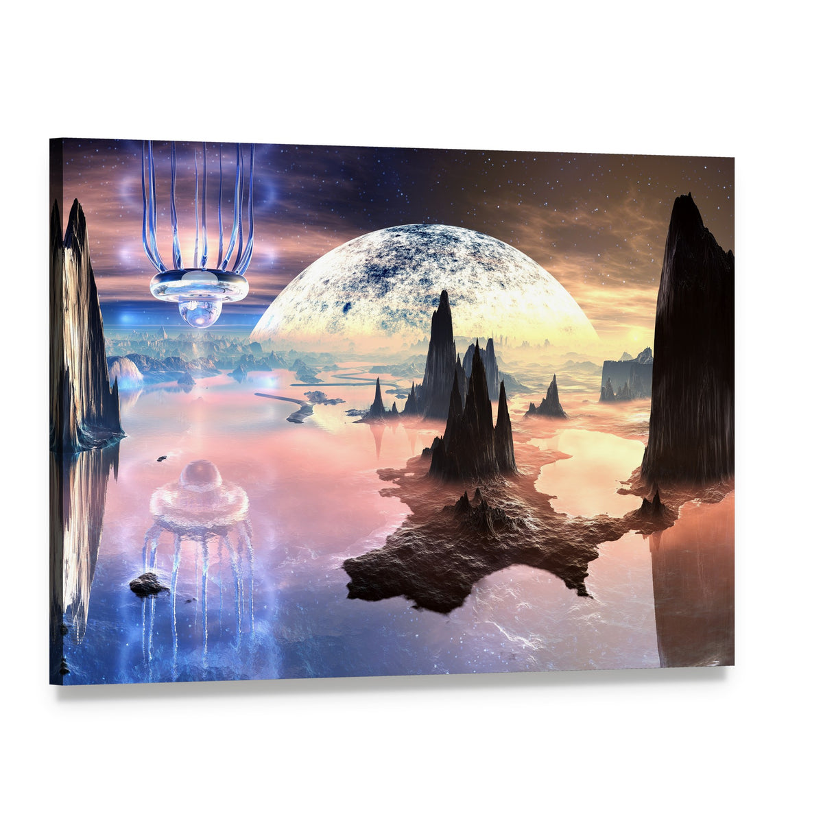 Alien Creature on Distant Planet Canvas Wall Art, single panel gallery wrapped canvas, angled product view