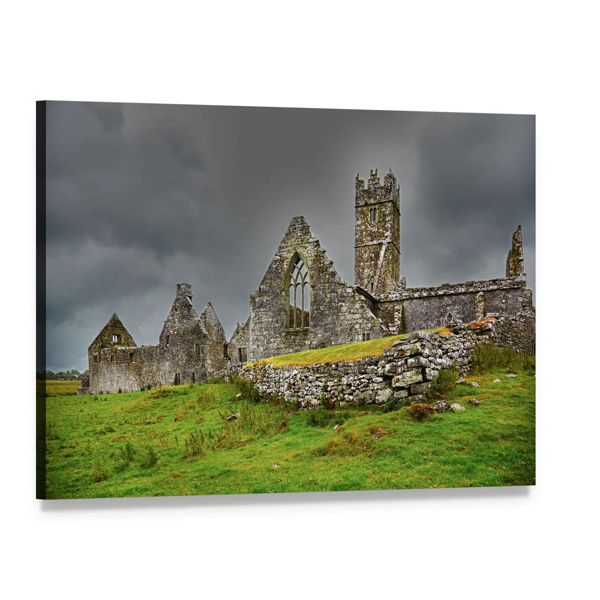 Ross Friary Ruins on Grassy Hill Canvas Wall Art, single panel gallery wrapped canvas, angled product view