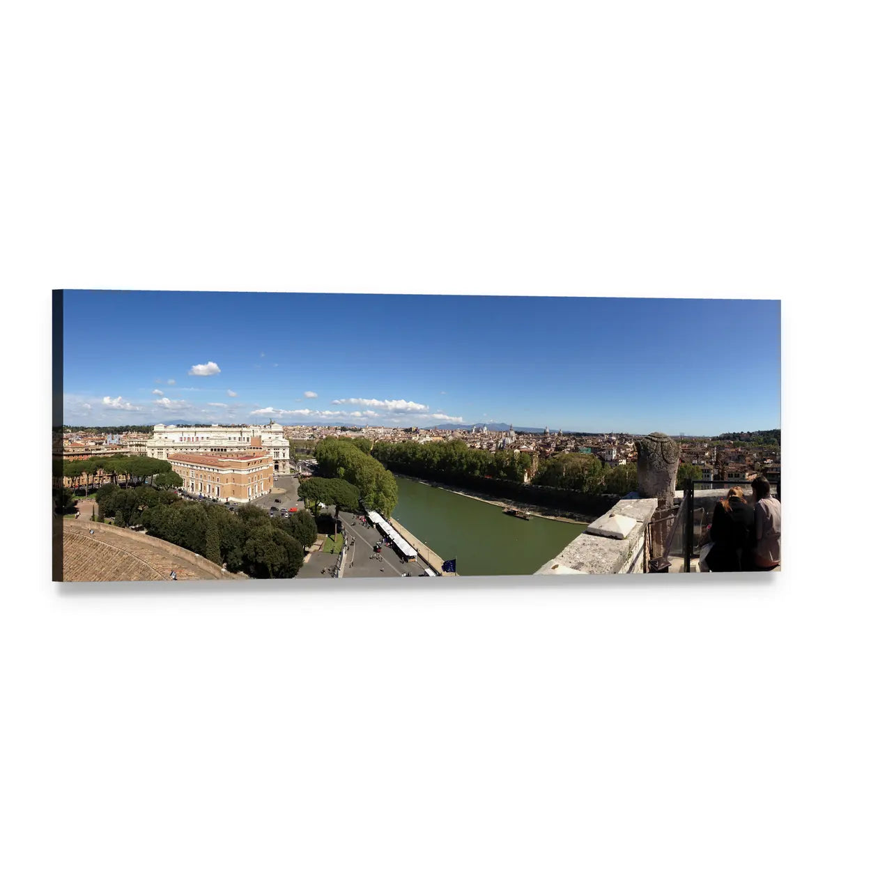 Italian River Cityscape with Classical Building Panoramic Canvas Wall Art, single panel gallery wrapped canvas, angled product view