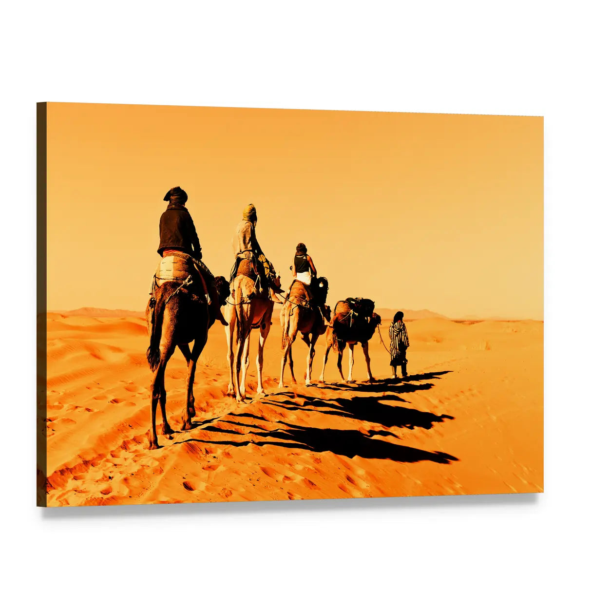Camel Caravan in the Sahara Canvas Wall Art, single panel gallery wrapped canvas, angled product view