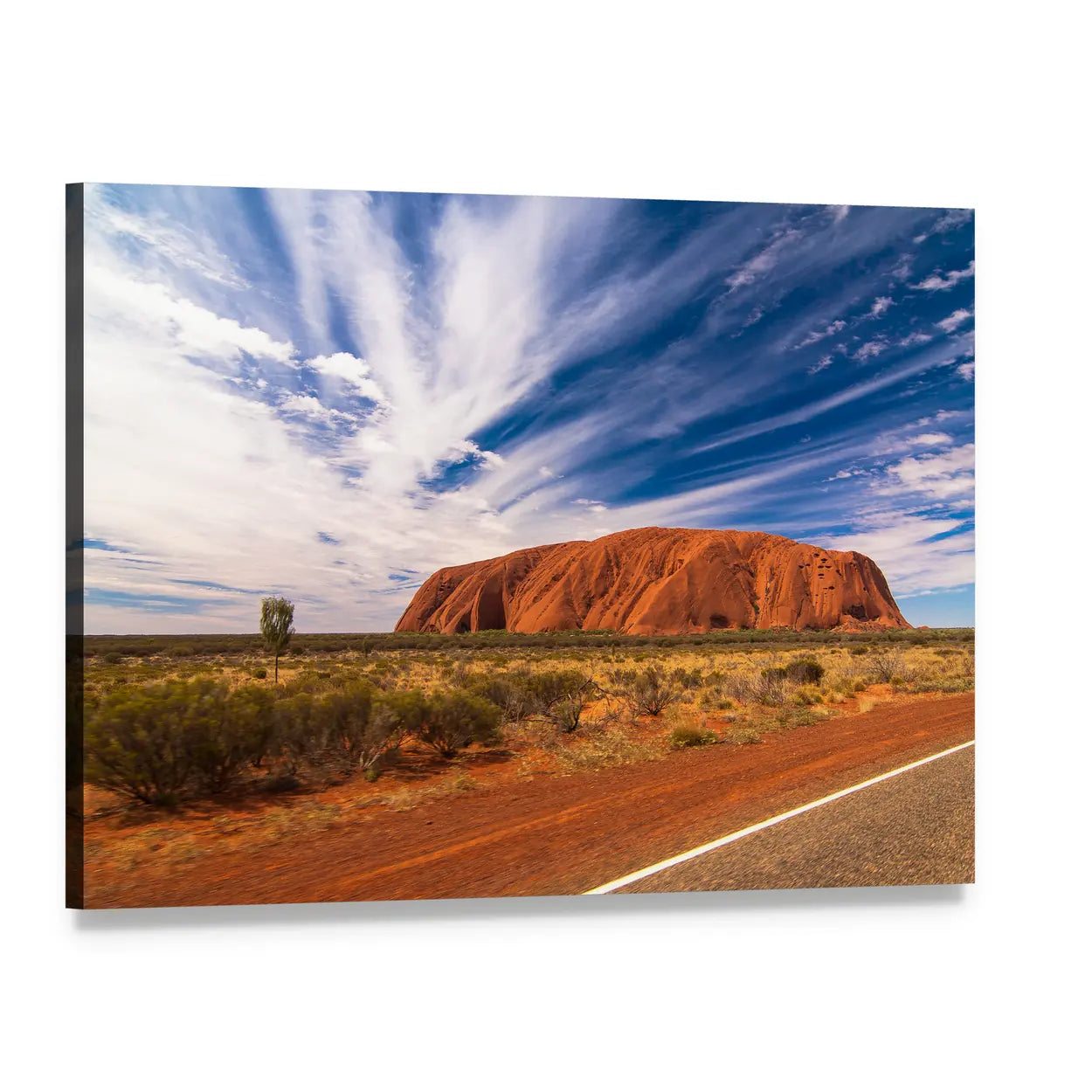 White Clouds Over Uluru Canvas Wall Art, single panel gallery wrapped canvas, angled product view