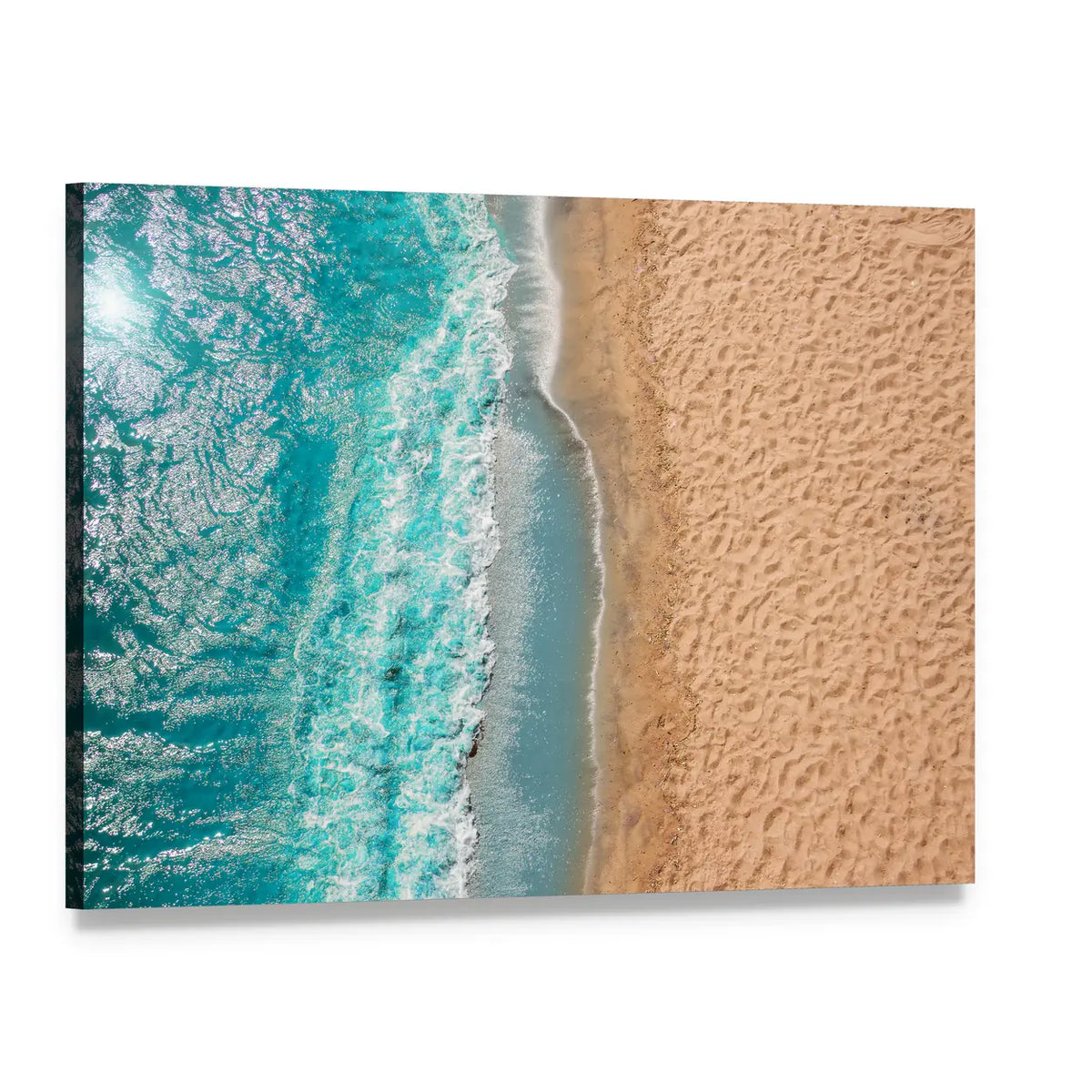 Coastline Beach Ocean Waves With Foam On The Sand Canvas Wall Art, single panel gallery wrapped canvas, angled product view