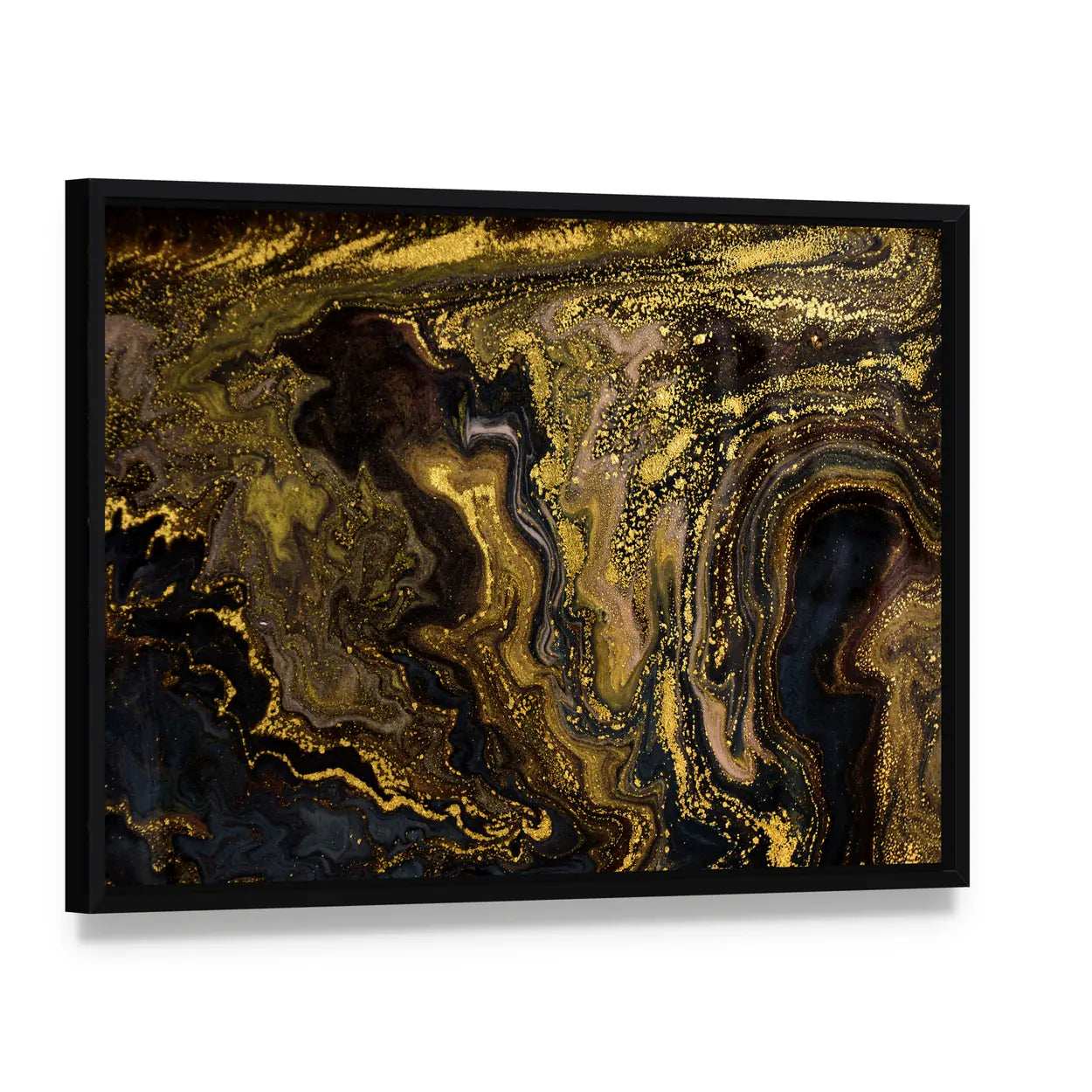 Marble Ripple Pattern Canvas Wall Art, framed canvas in a black floater frame, angled product view