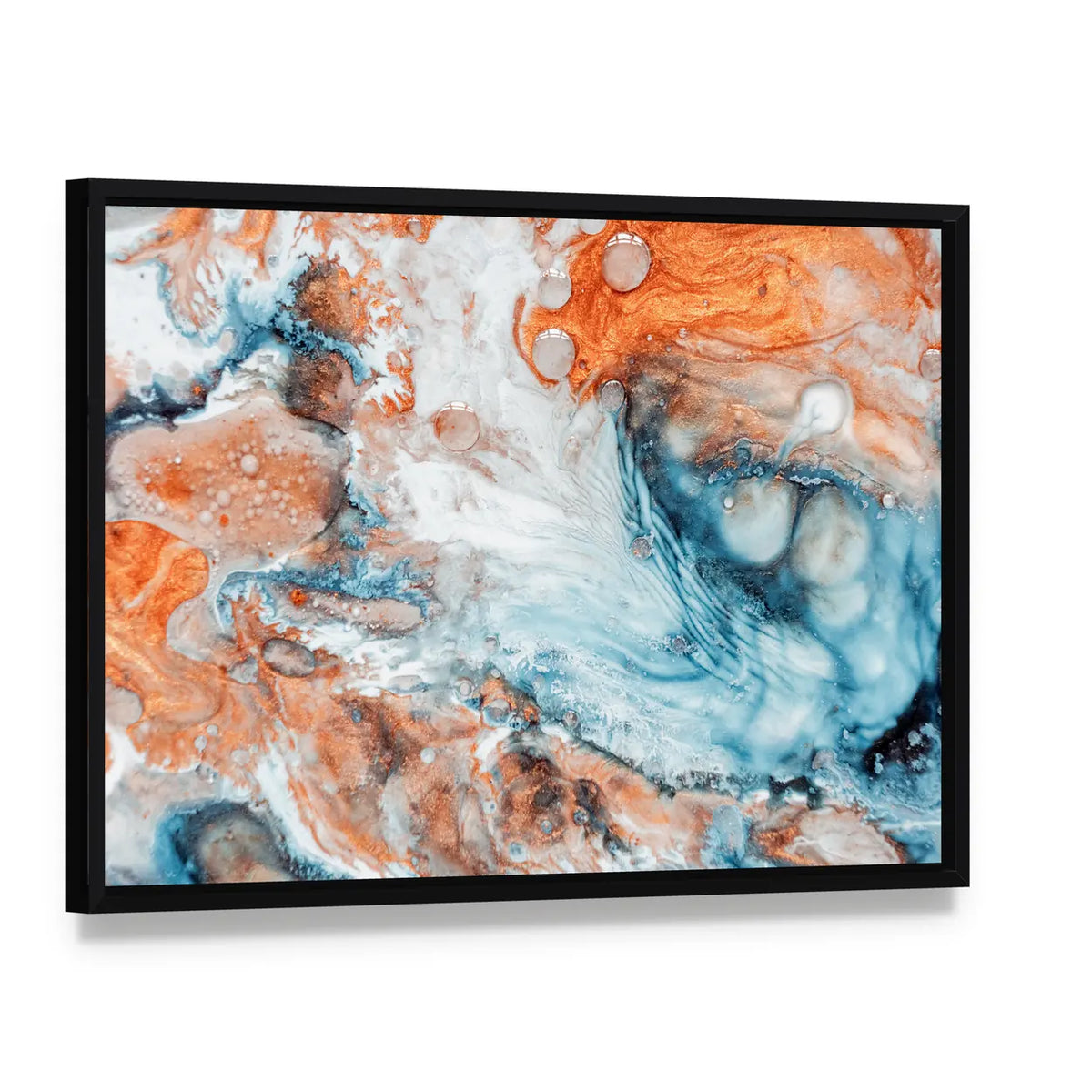Marble Effect Artwork Canvas Wall Art, framed canvas in a black floater frame, angled product view