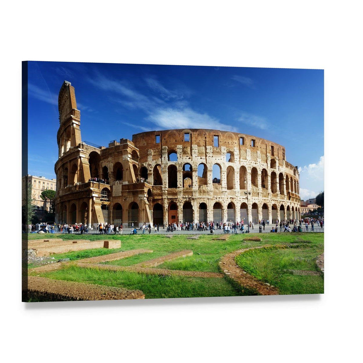 Colosseum in Sunny Rome Canvas Wall Art, single panel gallery wrapped canvas, angled product view
