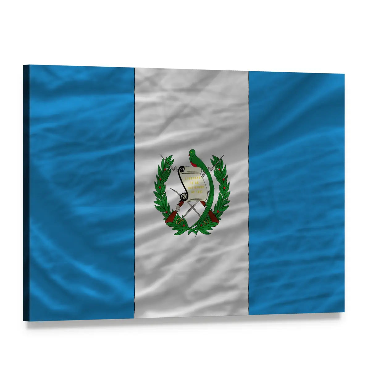 Flag of Guatemala with Coat of Arms Canvas Wall Art, single panel gallery wrapped canvas, angled product view