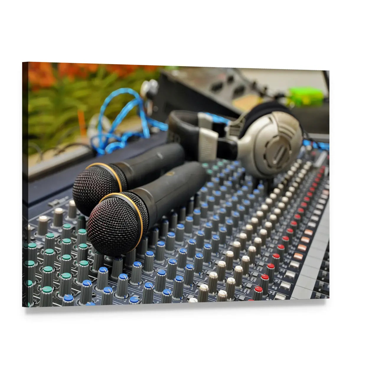 Microphones and Sound Mixer Canvas Wall Art, single panel gallery wrapped canvas, angled product view