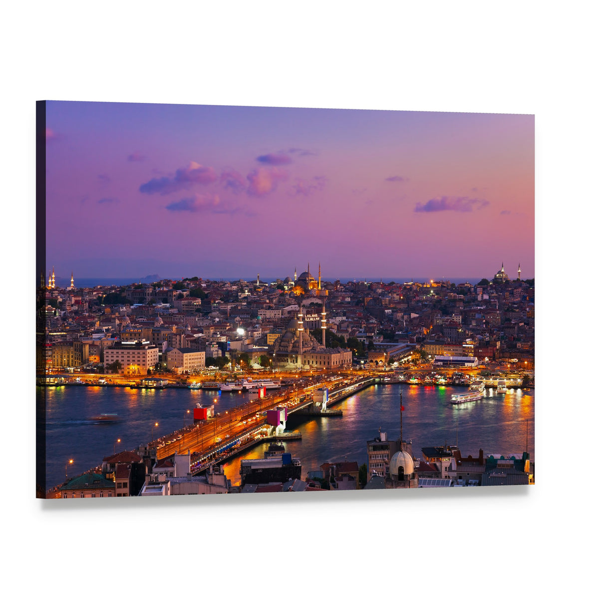 Istanbul at Night Canvas Wall Art, single panel gallery wrapped canvas, angled product view