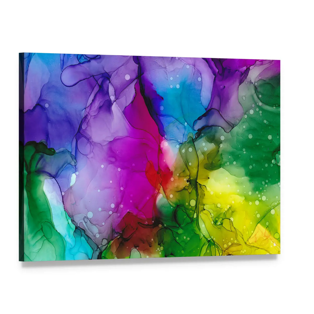 Colorful Alcohol Ink Abstract Canvas Wall Art, single panel gallery wrapped canvas, angled product view