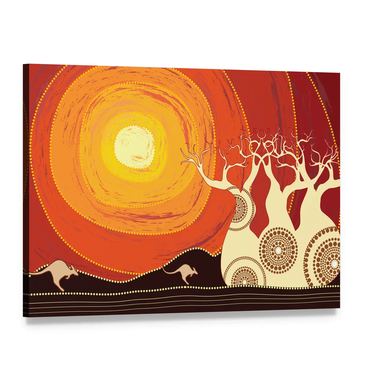 Baobab Trees and Kangaroos at Sunset Canvas Wall Art, single panel gallery wrapped canvas, angled product view