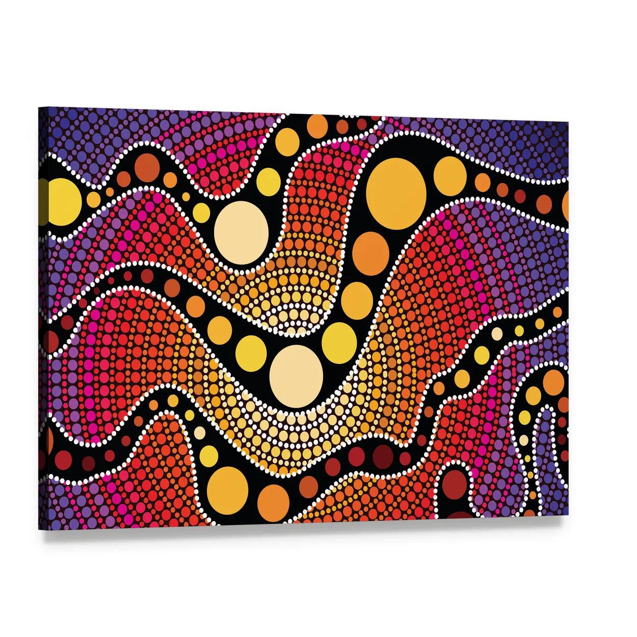 Colorful Dot Connection Canvas Wall Art, single panel gallery wrapped canvas, angled product view