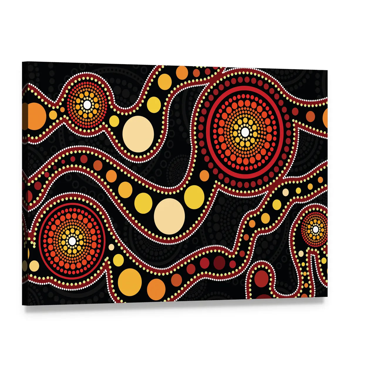 Connection Concept Aboriginal Dot Painting Canvas Wall Art, single panel gallery wrapped canvas, angled product view