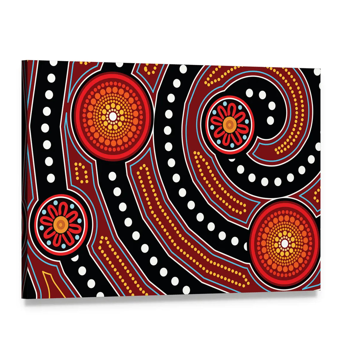 Aboriginal Dot Painting Motifs Canvas Wall Art, single panel gallery wrapped canvas, angled product view
