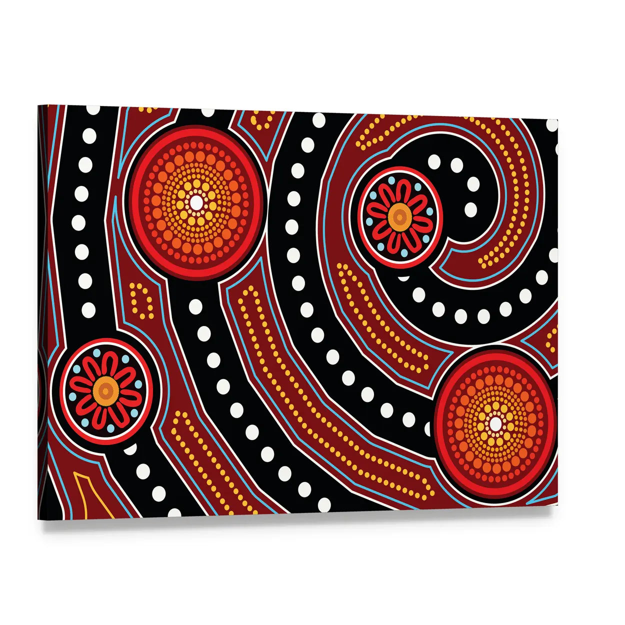 Aboriginal Dot Painting Motifs Canvas Wall Art, single panel gallery wrapped canvas, angled product view