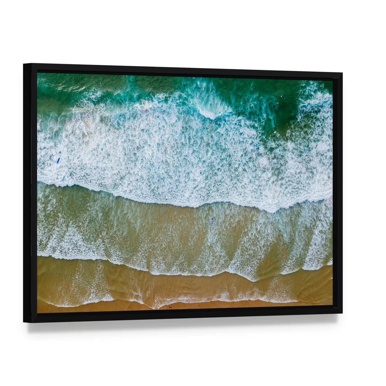 Sandy Beach Shore In Portugal Canvas Wall Art, framed canvas in a black floater frame, angled product view
