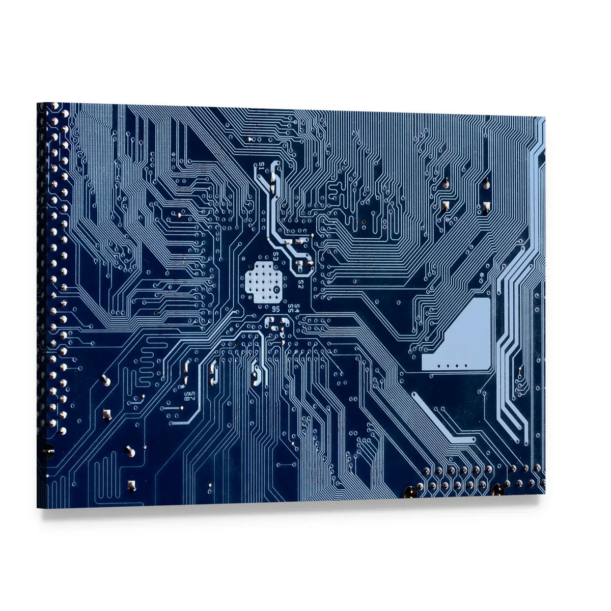 Blue Circuit Board Canvas Wall Art, single panel gallery wrapped canvas, angled product view