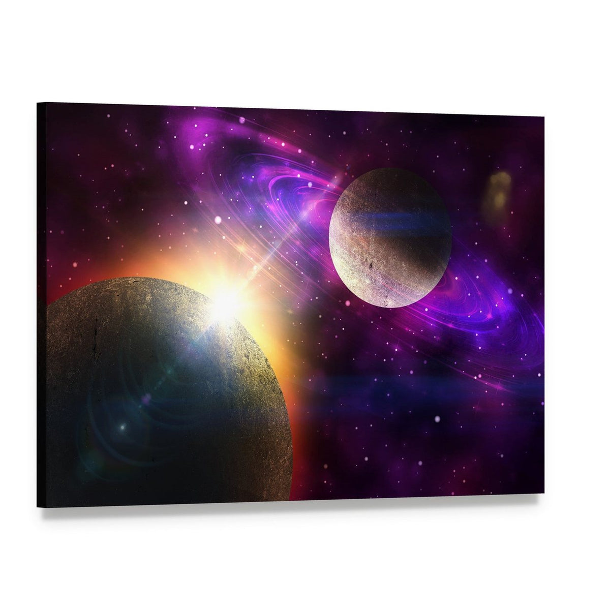 Planet with Ring and Stars Canvas Wall Art, single panel gallery wrapped canvas, angled product view