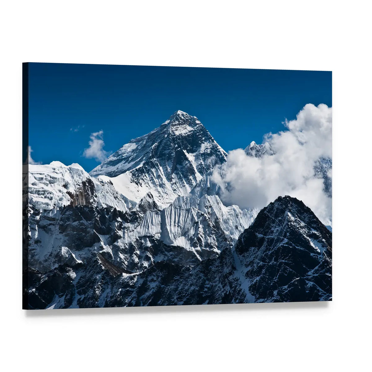 Everest Mountain Peak Canvas Wall Art, single panel gallery wrapped canvas, angled product view