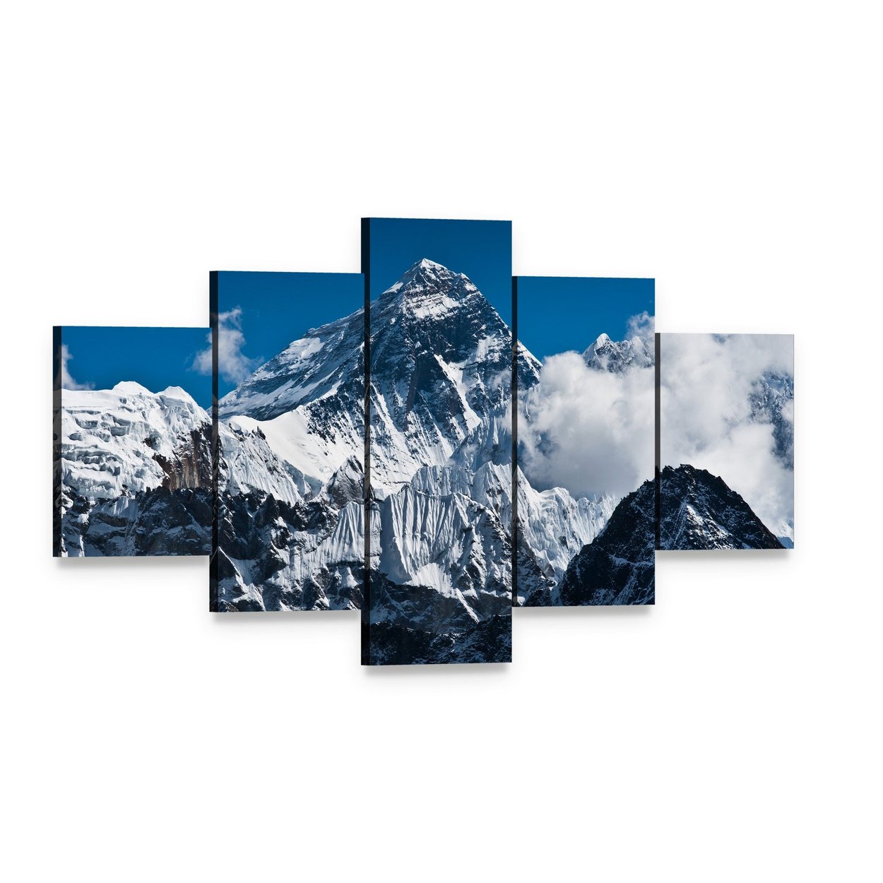 Everest Mountain Peak Canvas Wall Art, 5 panel 5 Star layout gallery wrapped canvas set, angled product view