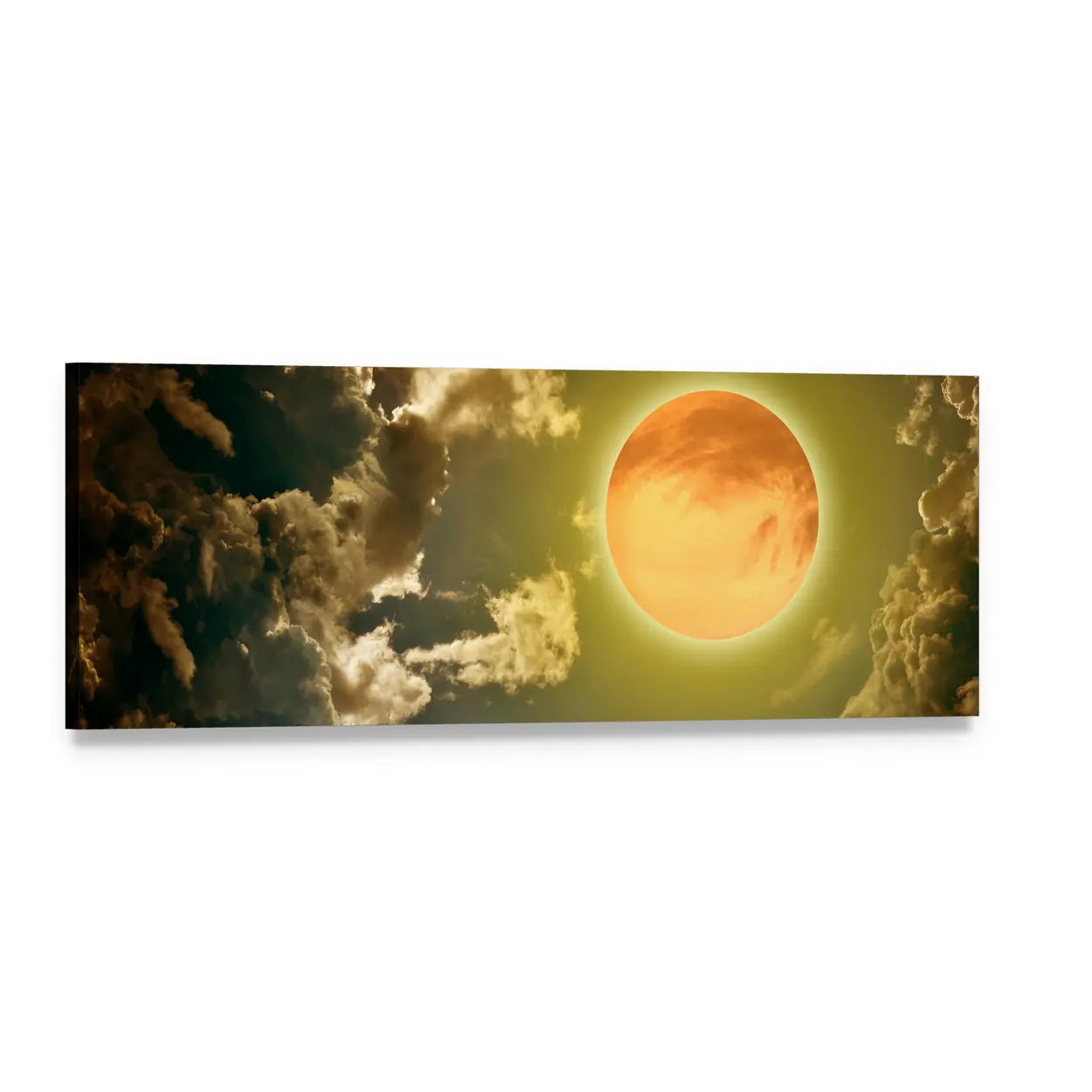 Moon in Dark Clouds Panoramic Canvas Wall Art, single panel gallery wrapped canvas, angled product view