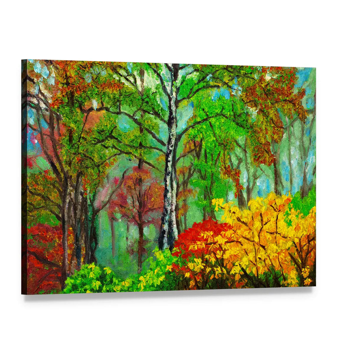 Birch Forest Oil Painting Canvas Wall Art, single panel gallery wrapped canvas, angled product view