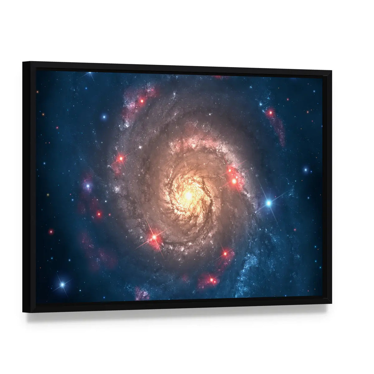 Far Galaxy in Sky Canvas Wall Art, framed canvas in a black floater frame, angled product view