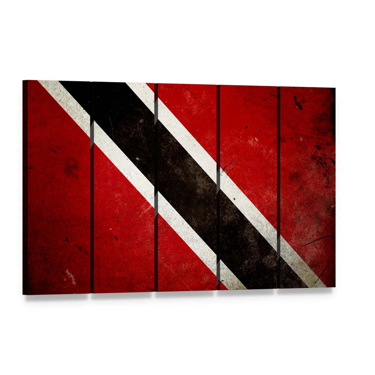 Trinidad and Tobago Flag Distressed Texture Canvas Wall Art, 5 panel 5 Horizontal layout gallery wrapped canvas set, angled product view