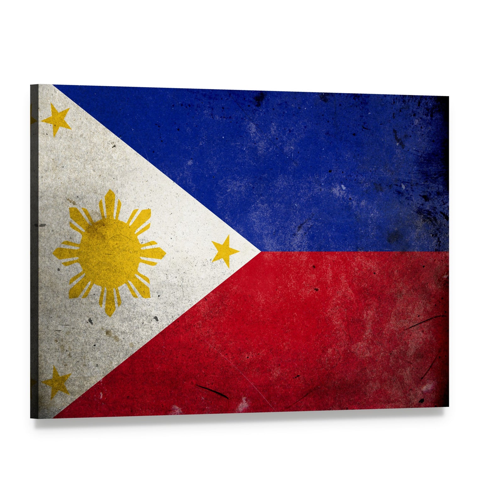 Vintage Philippine Flag with Sun and Stars Canvas Wall Art, single panel gallery wrapped canvas, angled product view