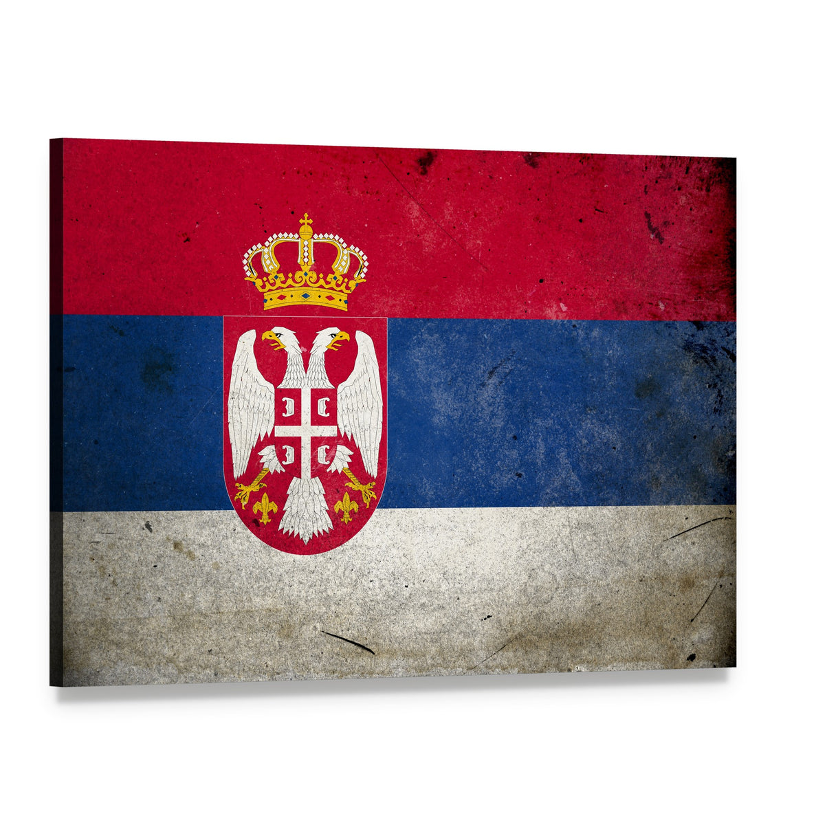 Serbian Flag on Grunge Texture Canvas Wall Art, single panel gallery wrapped canvas, angled product view