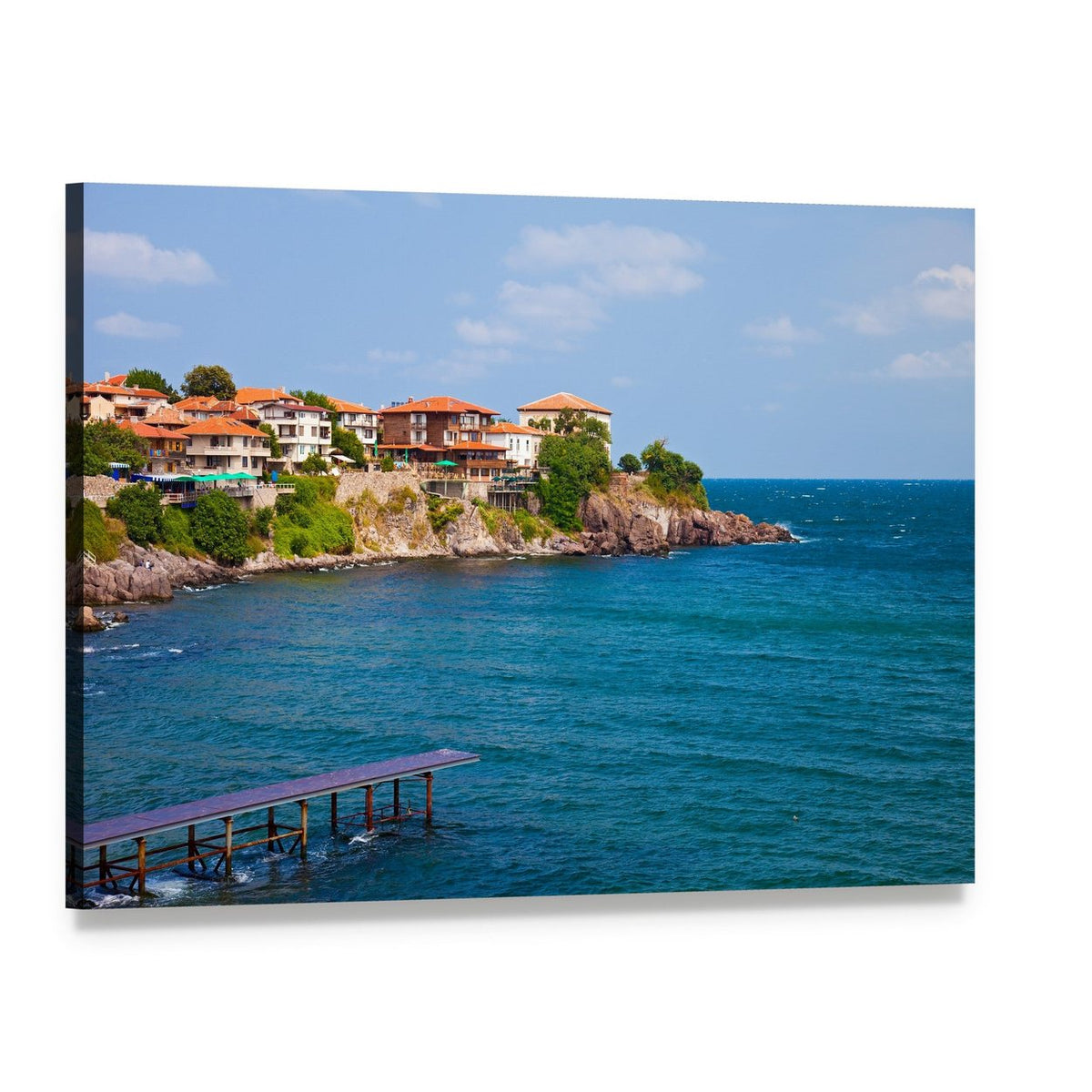 Sozopol Old Town Pier View Canvas Wall Art, single panel gallery wrapped canvas, angled product view