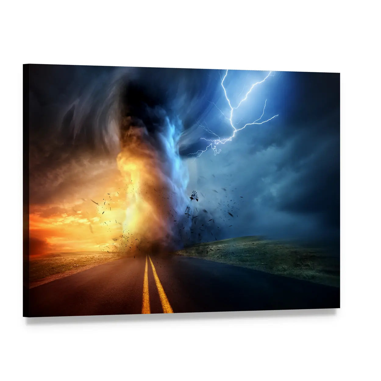 Tornado Over Sunset Road Canvas Wall Art, single panel gallery wrapped canvas, angled product view