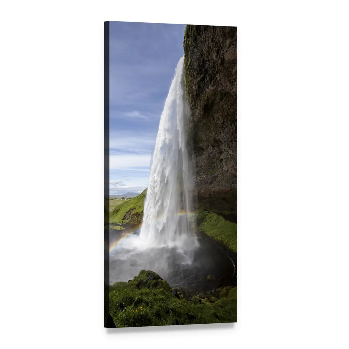 Seljalandsfoss Waterfall in Iceland Vertical Canvas Wall Art, 1 panel 1 Vertical layout gallery wrapped canvas set, angled product view