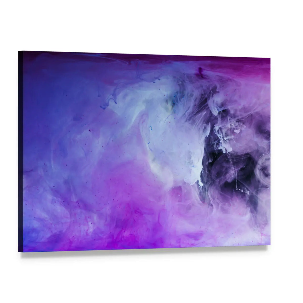 Purple Flowing Paint Canvas Wall Art, single panel gallery wrapped canvas, angled product view