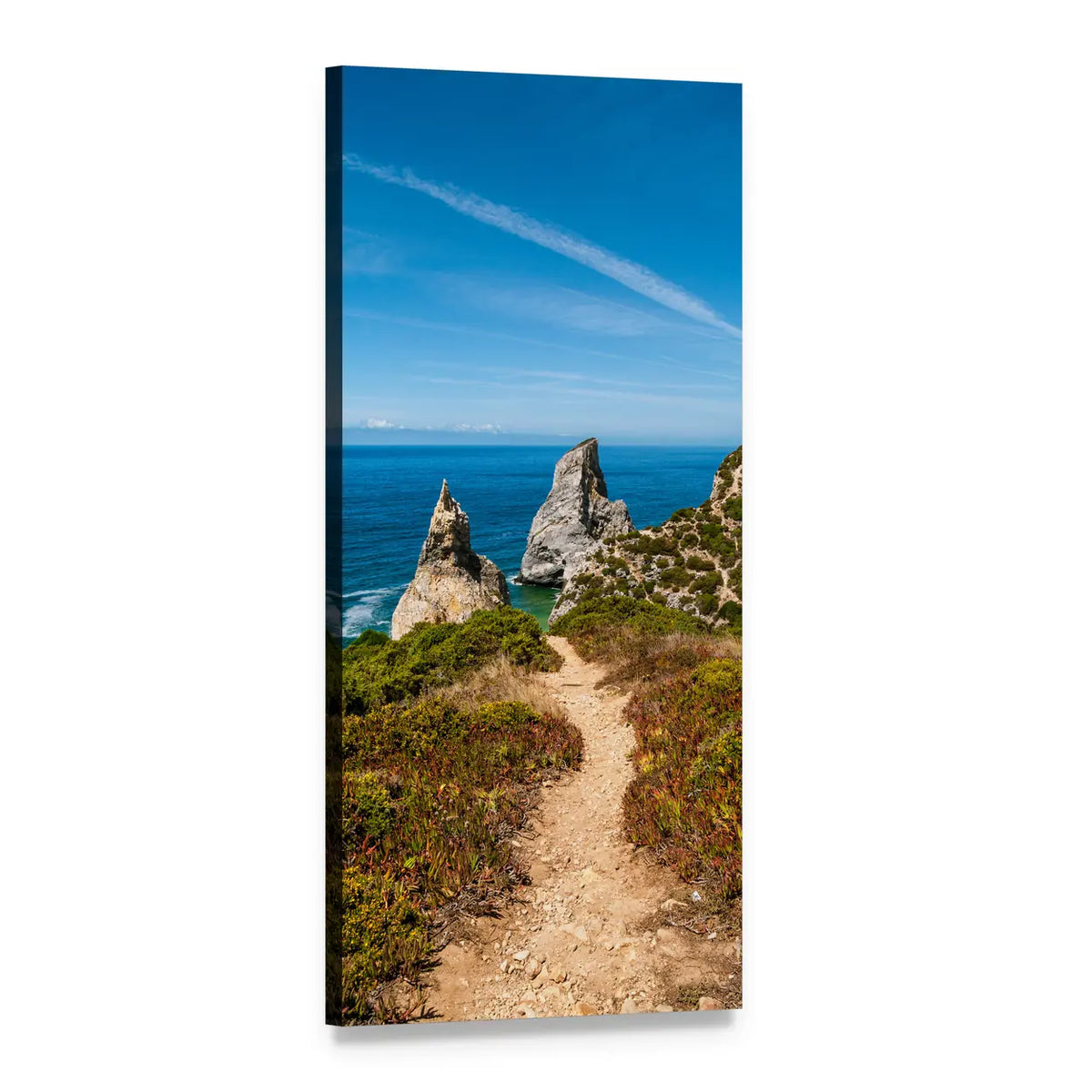 Sintra Coastal Path to Sea Vertical Canvas Wall Art, 1 panel 1 Vertical layout gallery wrapped canvas set, angled product view