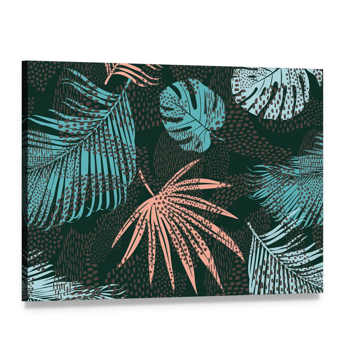 Tropical Foliage Abstract Canvas Wall Art, single panel gallery wrapped canvas, angled product view