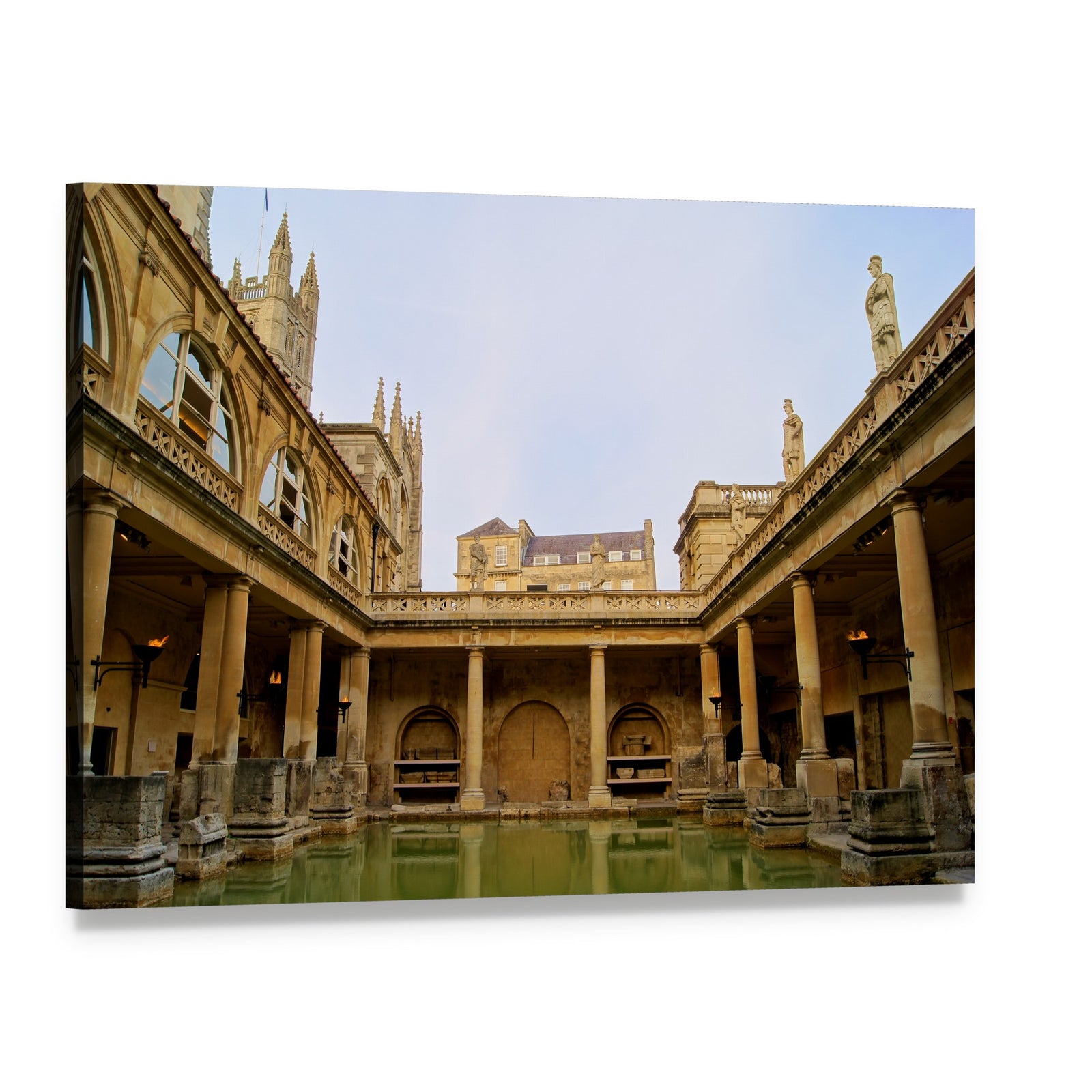 Serene Roman Baths with Gothic Arches Canvas Wall Art, single panel gallery wrapped canvas, angled product view