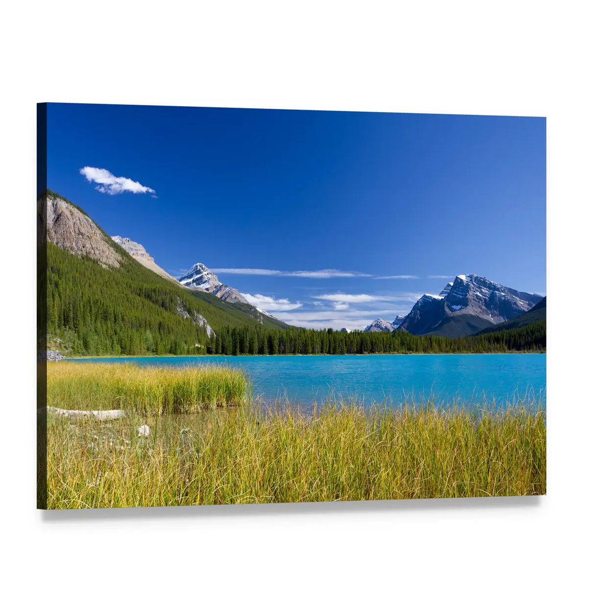 Jasper National Park Lake and Mountains Canvas Wall Art, single panel gallery wrapped canvas, angled product view