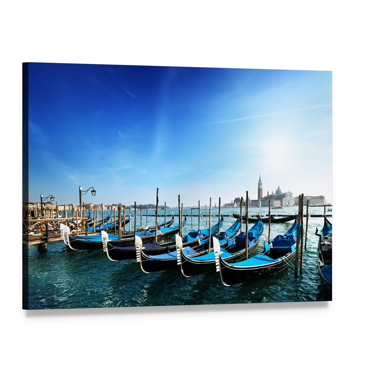 Gondolas Docked on Grand Canal Canvas Wall Art, single panel gallery wrapped canvas, angled product view