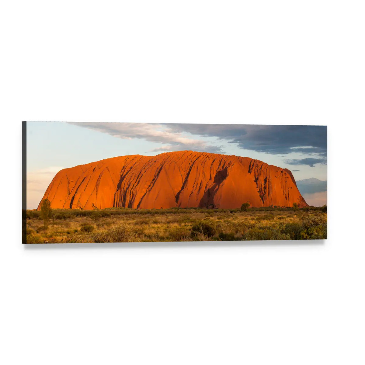 Sunset Over Ayers Rock Panoramic Canvas Wall Art, single panel gallery wrapped canvas, angled product view