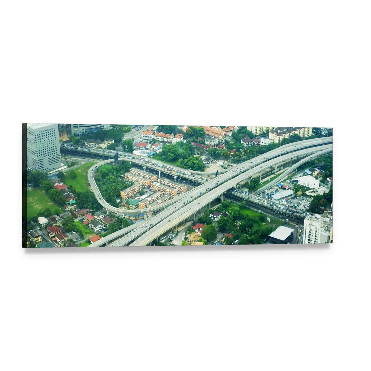Kuala Lumpur Aerial City View Panoramic Canvas Wall Art, single panel gallery wrapped canvas, angled product view