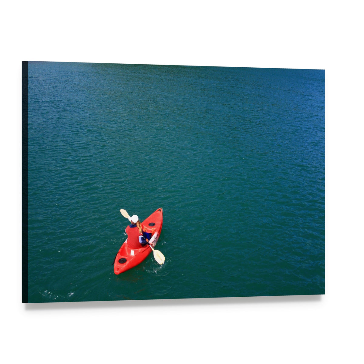 Kayaking in Calm Ocean Waters Canvas Wall Art, single panel gallery wrapped canvas, angled product view