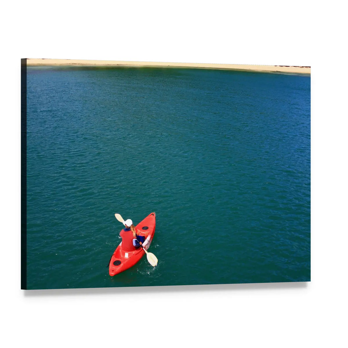 Kayaking in Calm Ocean Waters Canvas Wall Art, single panel gallery wrapped canvas, angled product view