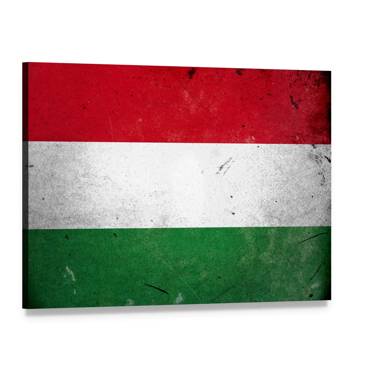 Weathered Hungarian Flag Canvas Wall Art, single panel gallery wrapped canvas, angled product view