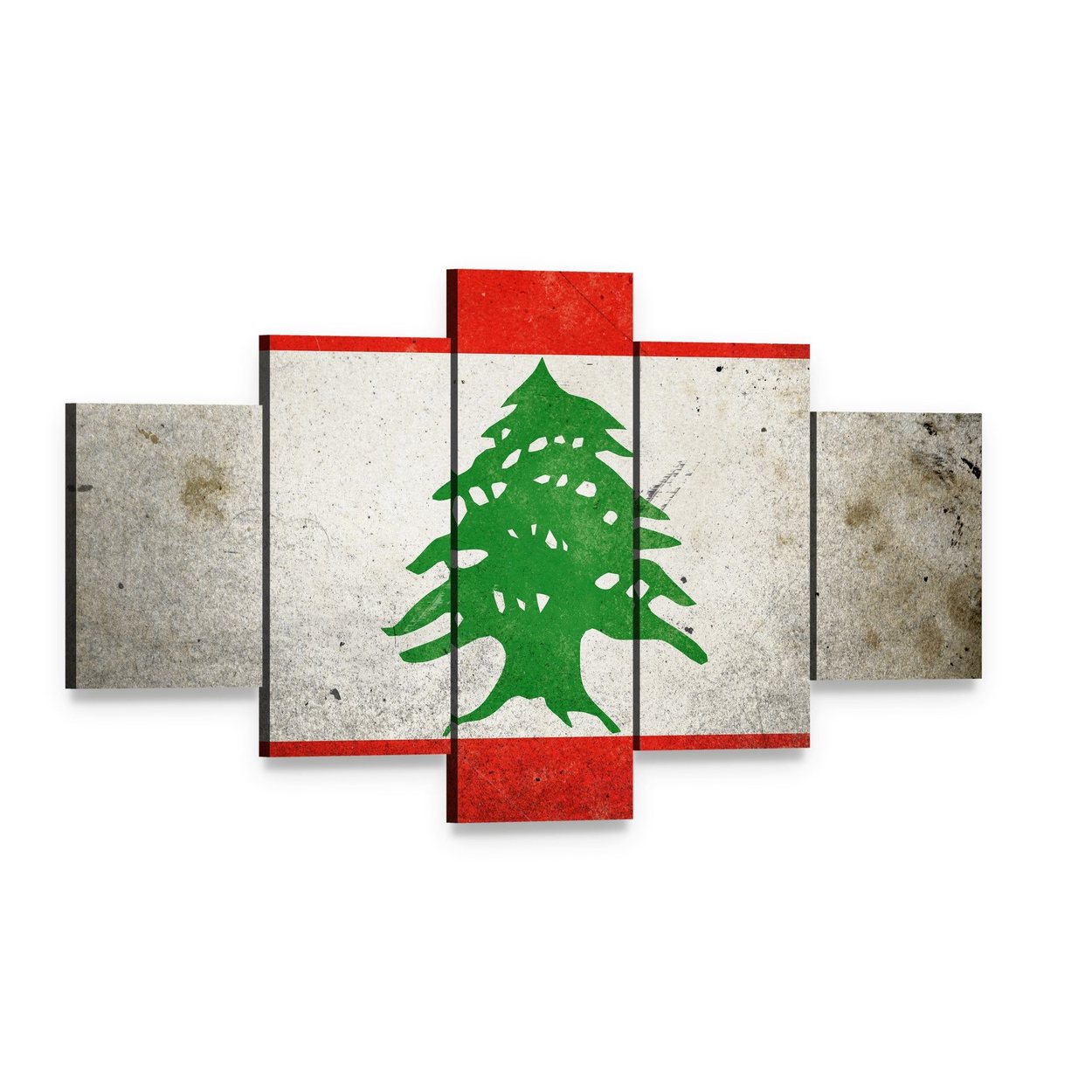 Grunge Lebanese Flag with Cedar Canvas Wall Art, 5 panel 5 Star layout gallery wrapped canvas set, angled product view