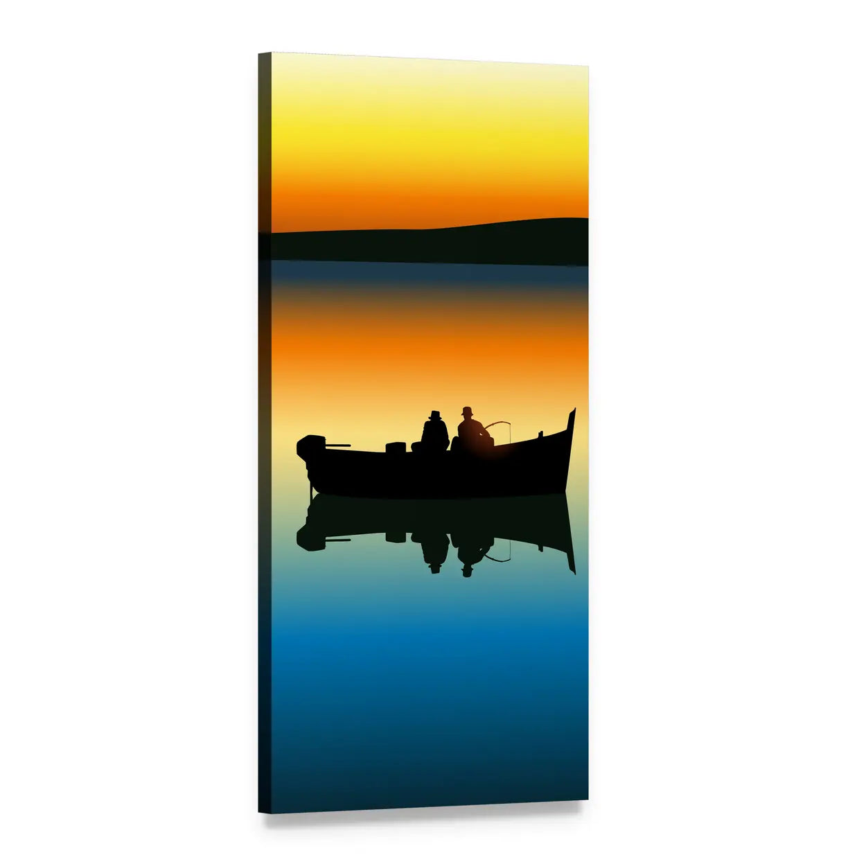 Sunset Fishing on a Tranquil Lake Vertical Canvas Wall Art, 1 panel 1 Vertical layout gallery wrapped canvas set, angled product view
