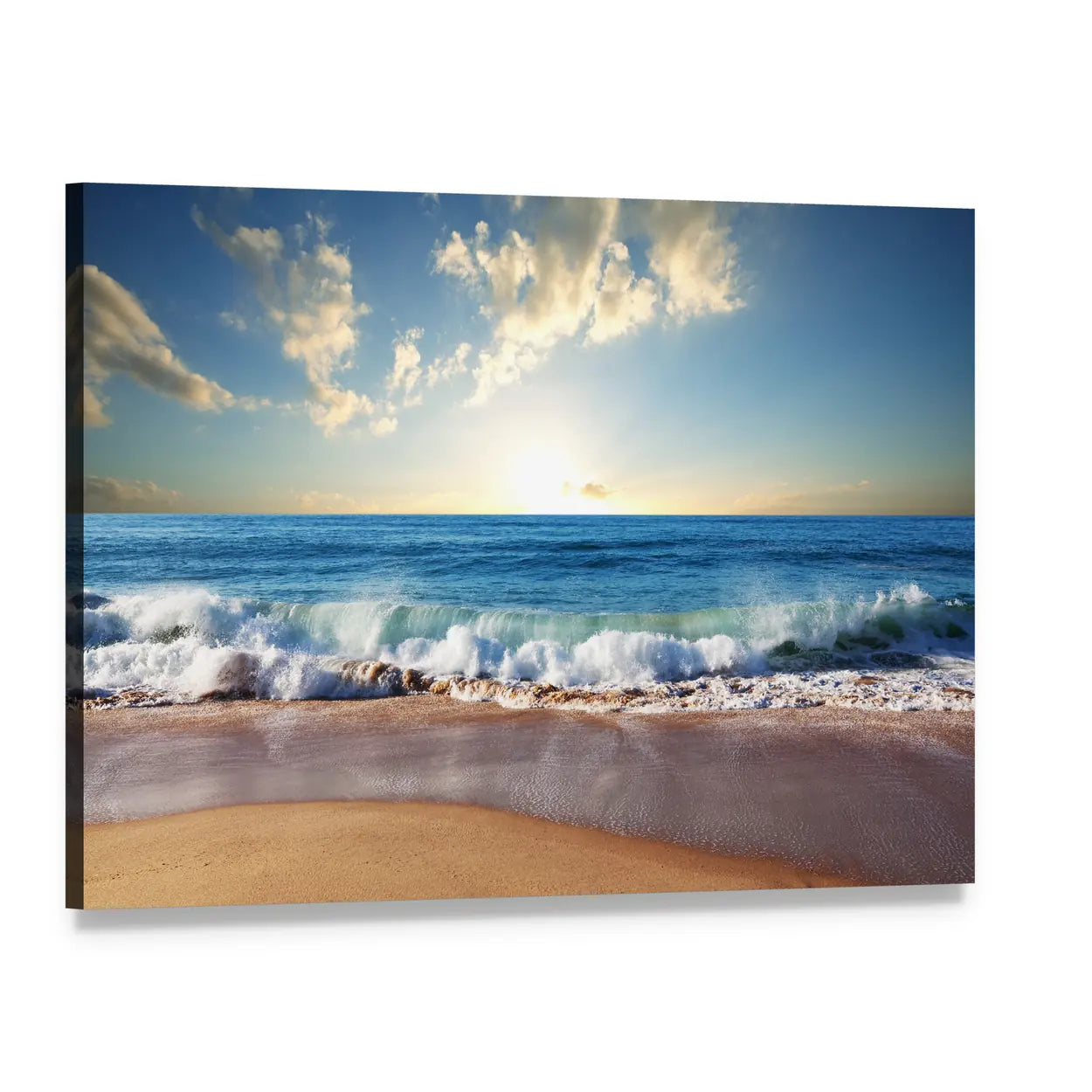 Sunrise Over Crashing Waves Canvas Wall Art, single panel gallery wrapped canvas, angled product view