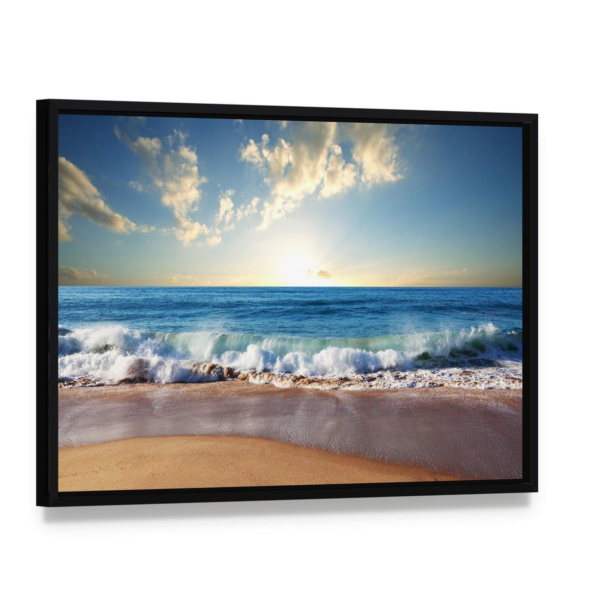 Sea Sunset in Olympic Park Canvas Wall Art, framed canvas in a black floater frame, angled product view