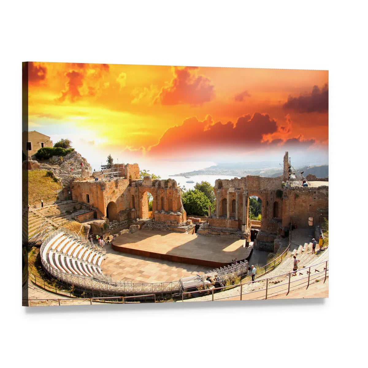 Taormina Ancient Theater at Sunset Canvas Wall Art, single panel gallery wrapped canvas, angled product view