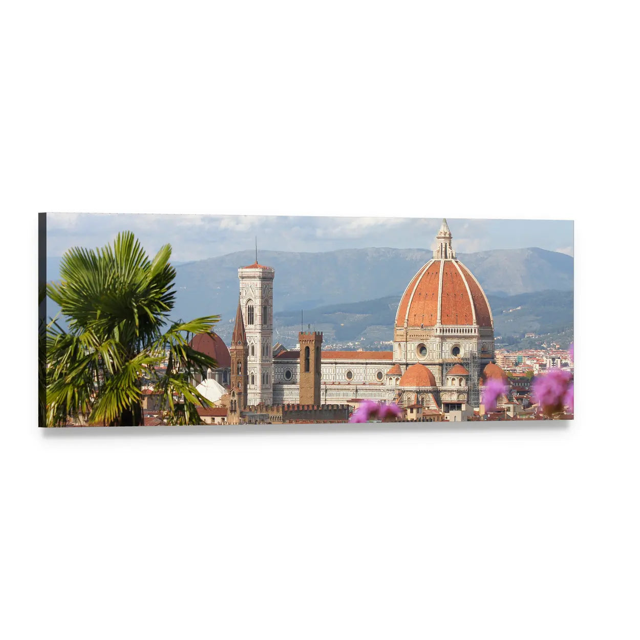 Florence in Spring Panoramic Canvas Wall Art, single panel gallery wrapped canvas, angled product view